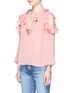 Front View - Click To Enlarge - ALICE & OLIVIA - 'Gia' ruffle cold shoulder crépon blouse