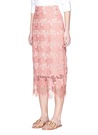 Front View - Click To Enlarge - ALICE & OLIVIA - 'Strand' fringe hem floral lace pencil skirt