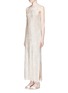 Front View - Click To Enlarge - ALICE & OLIVIA - 'Lucia' metallic plissé pleated slit dress