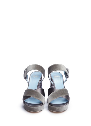 Front View - Click To Enlarge - FRANCES VALENTINE - 'Dizzie' glitter heel satin velvet platform sandals