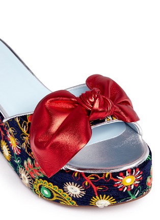 Detail View - Click To Enlarge - FRANCES VALENTINE - 'Darcy' floral embroidered velvet platform sandals
