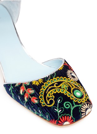 Detail View - Click To Enlarge - FRANCES VALENTINE - 'Ella' jewelled heel embroidered velvet Mary Jane pumps