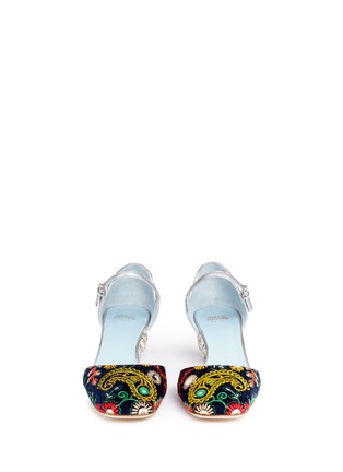 Front View - Click To Enlarge - FRANCES VALENTINE - 'Ella' jewelled heel embroidered velvet Mary Jane pumps