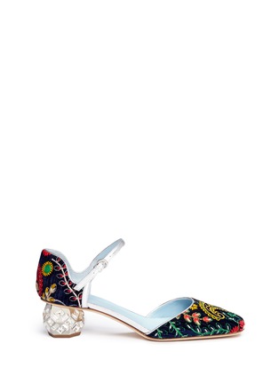 Main View - Click To Enlarge - FRANCES VALENTINE - 'Ella' jewelled heel embroidered velvet Mary Jane pumps