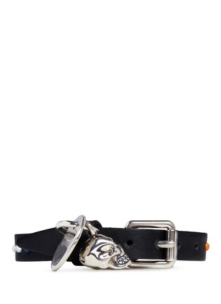 Main View - Click To Enlarge - ALEXANDER MCQUEEN - Single wrap skull stud leather bracelet