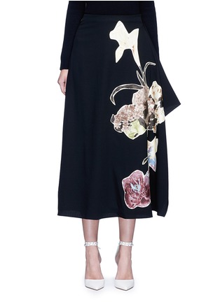 Main View - Click To Enlarge - VALENTINO GARAVANI - Floral patch print draped wool skirt