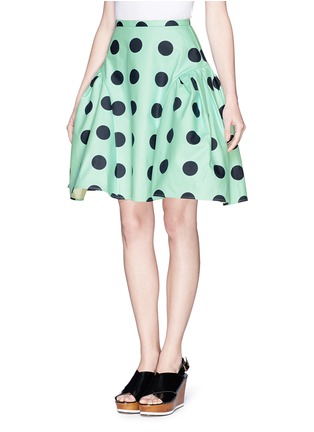 Front View - Click To Enlarge - CHICTOPIA - Polka dot print ruche flare skirt