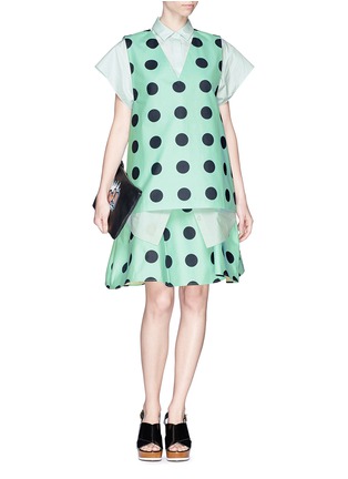Figure View - Click To Enlarge - CHICTOPIA - Polka dot print ruche flare skirt