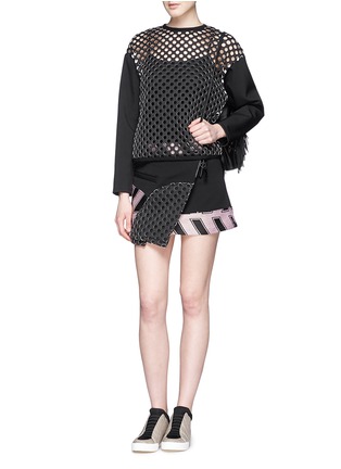Figure View - Click To Enlarge - OPENING CEREMONY - 'Mallory' perforated twill wrap front utility skirt
