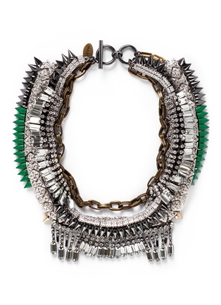 Main View - Click To Enlarge - VENNA - Tribal bead crystal fringe spike necklace