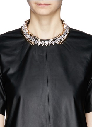 Figure View - Click To Enlarge - VENNA - Crystal spike leather band necklace