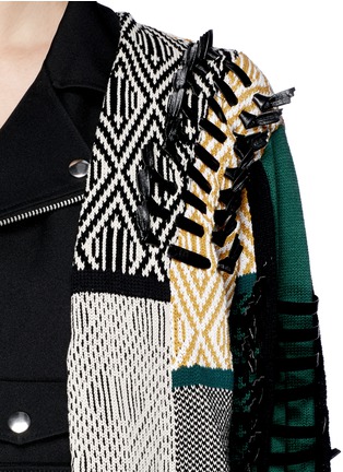 Detail View - Click To Enlarge - TOGA ARCHIVES - Faux leather ribbon jacquard cardigan combo biker jacket