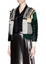 Front View - Click To Enlarge - TOGA ARCHIVES - Faux leather ribbon jacquard cardigan combo biker jacket