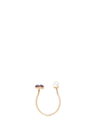 Detail View - Click To Enlarge - DELFINA DELETTREZ - 'Lips Piercing' pearl ruby pavé open ring