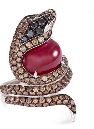 Detail View - Click To Enlarge - STEPHEN WEBSTER - 'Burma' diamond ruby 18k white gold snake ring