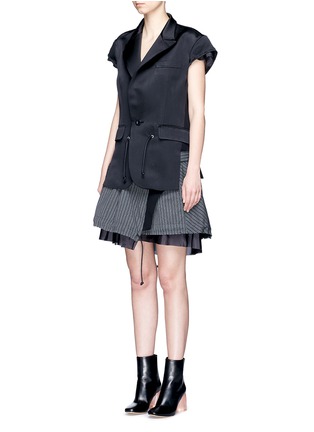 Front View - Click To Enlarge - SACAI - Silk satin jacket stripe skirt layered dress