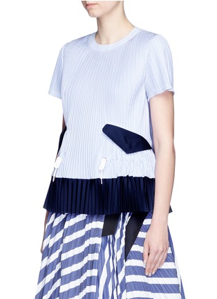 Front View - Click To Enlarge - SACAI - Stripe print plissé pleated open back top