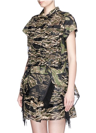 Front View - Click To Enlarge - SACAI - Camouflage embroidered organza drawstring dress