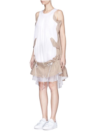 Front View - Click To Enlarge - SACAI - Twill panel plissé pleated drawstring dress