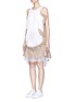 Front View - Click To Enlarge - SACAI - Twill panel plissé pleated drawstring dress