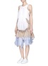 Figure View - Click To Enlarge - SACAI - Twill panel plissé pleated drawstring dress