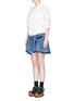 Front View - Click To Enlarge - SACAI - Embroidered patch guipure lace denim wrap dress