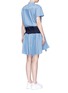 Back View - Click To Enlarge - SACAI - Drawstring wrap panel pleated chambray dress