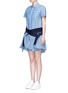 Front View - Click To Enlarge - SACAI - Drawstring wrap panel pleated chambray dress