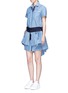 Figure View - Click To Enlarge - SACAI - Drawstring wrap panel pleated chambray dress