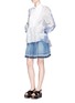 Figure View - Click To Enlarge - SACAI - Pleated raw edge washed denim shorts