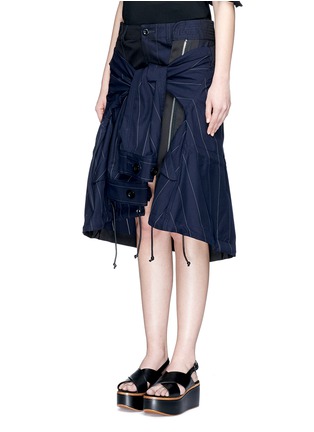 Front View - Click To Enlarge - SACAI - Stripe zip jacket overlay twill skirt