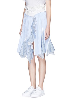 Front View - Click To Enlarge - SACAI - Organza trim stripe plissé wrap front skirt
