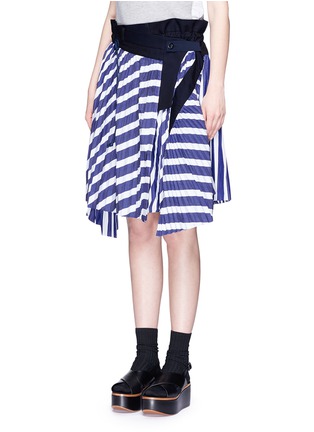 Front View - Click To Enlarge - SACAI - Stripe print plissé pleat asymmetric wrap skirt