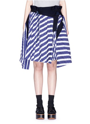 Main View - Click To Enlarge - SACAI - Stripe print plissé pleat asymmetric wrap skirt