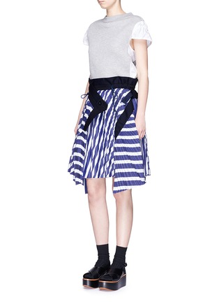 Figure View - Click To Enlarge - SACAI - Stripe print plissé pleat asymmetric wrap skirt