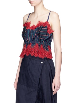 Front View - Click To Enlarge - SACAI - Lace trim stripe top