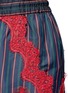 Detail View - Click To Enlarge - SACAI - Lace trim stripe cupro drawstring shorts