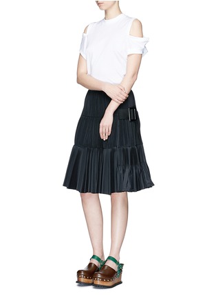 Figure View - Click To Enlarge - TOGA ARCHIVES - Belted side plissé pleated taffeta skirt