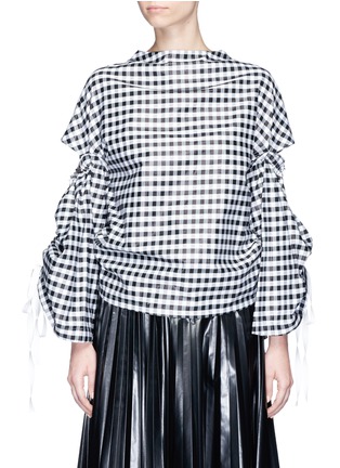 Main View - Click To Enlarge - TOGA ARCHIVES - Open back slit sleeve gingham check blouse