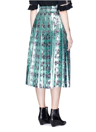 Back View - Click To Enlarge - TOGA ARCHIVES - Floral print lamé paperbag waist pleated skirt