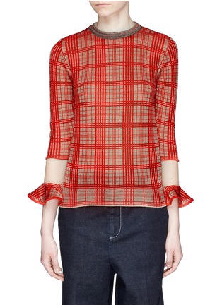 Main View - Click To Enlarge - TOGA ARCHIVES - Check plaid mesh cuff sweater