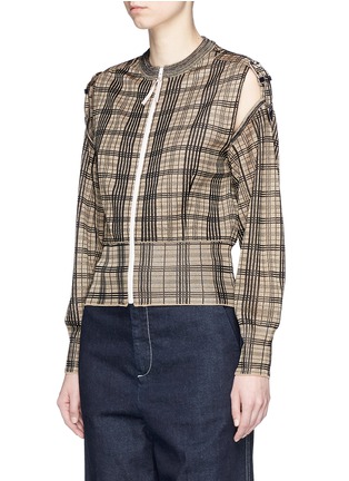Front View - Click To Enlarge - TOGA ARCHIVES - Cutout shoulder tartan jacquard knit cardigan