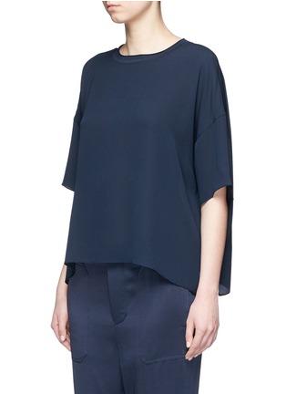 Front View - Click To Enlarge - VINCE - Ribbed neck silk crepe T-shirt