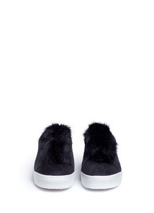 Front View - Click To Enlarge - SAM EDELMAN - 'Leya' faux fur pompom suede slip-on sneakers