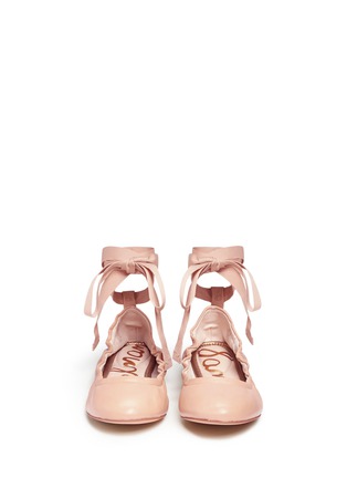 Front View - Click To Enlarge - SAM EDELMAN - 'Fallon' ankle tie leather ballet flats