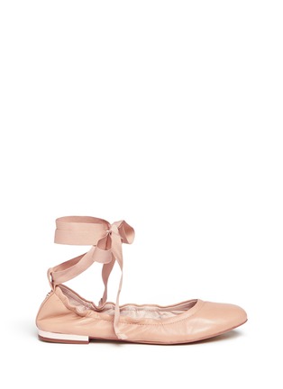 Main View - Click To Enlarge - SAM EDELMAN - 'Fallon' ankle tie leather ballet flats