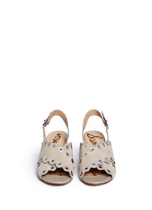 Front View - Click To Enlarge - SAM EDELMAN - 'Seana' grommet scalloped suede sandals