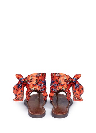 Back View - Click To Enlarge - SAM EDELMAN - 'Giliana' floral print satin tie leather thong sandals