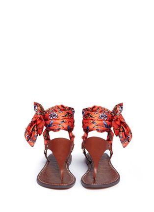 Front View - Click To Enlarge - SAM EDELMAN - 'Giliana' floral print satin tie leather thong sandals