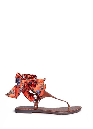 Main View - Click To Enlarge - SAM EDELMAN - 'Giliana' floral print satin tie leather thong sandals